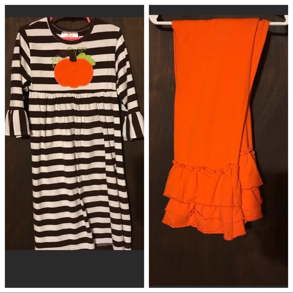 Girls fall pumpkin print set.